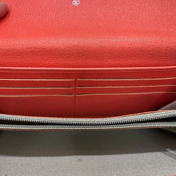 Chanel Camellia Embossed Long Wallet – Coral Caviar Leather - Picture 9 of 11